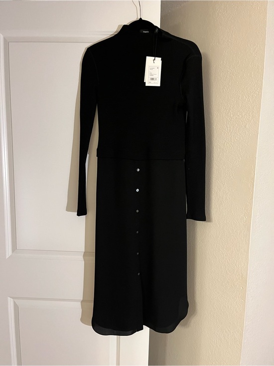 Theory Dresses & Skirts - Theory Black Long-Sleeve Button-Front Midi Dress